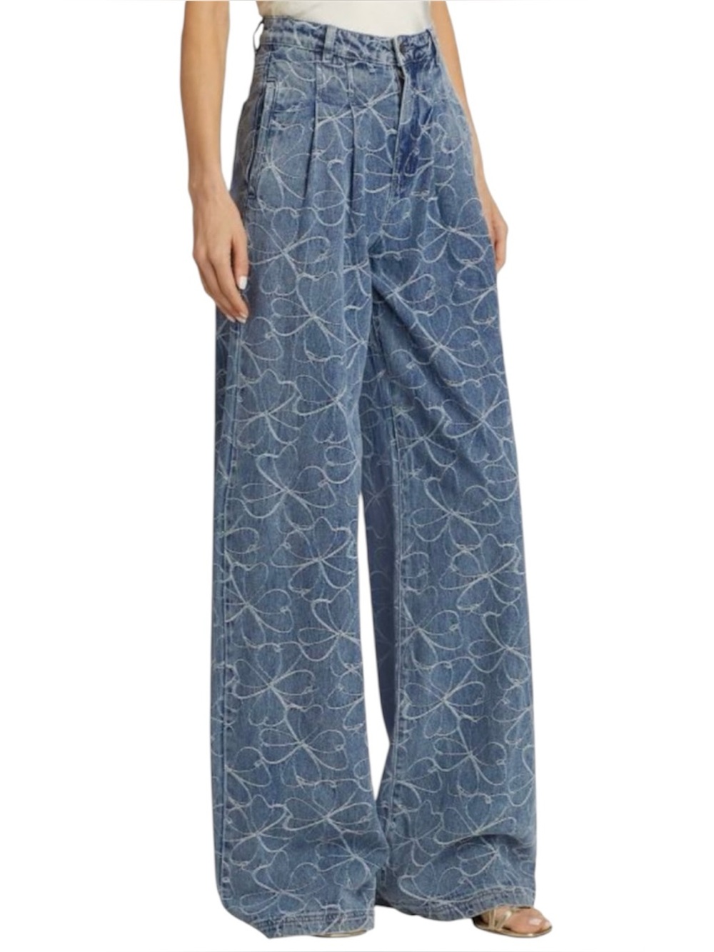 Ramy Brook Adley Embroidered Wide Leg Jeans Indigo Pants Floral Denim Sz 16
